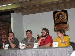 Panel o zmierzchu feudalizmu w fantasy (od lewej): Piotr Patykiewicz, Jacek Komuda, Andrzej Pilipiuk i Maja Lidia Kossakowska